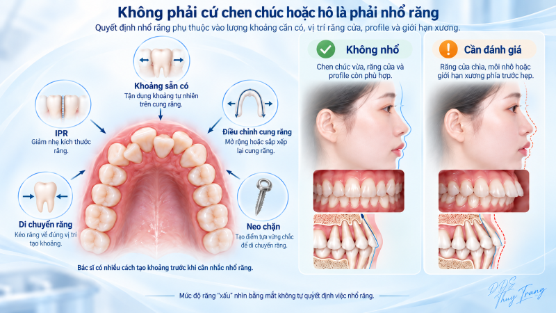 Minh họa các yếu tố quyết định chỉnh nha có cần nhổ răng hay không