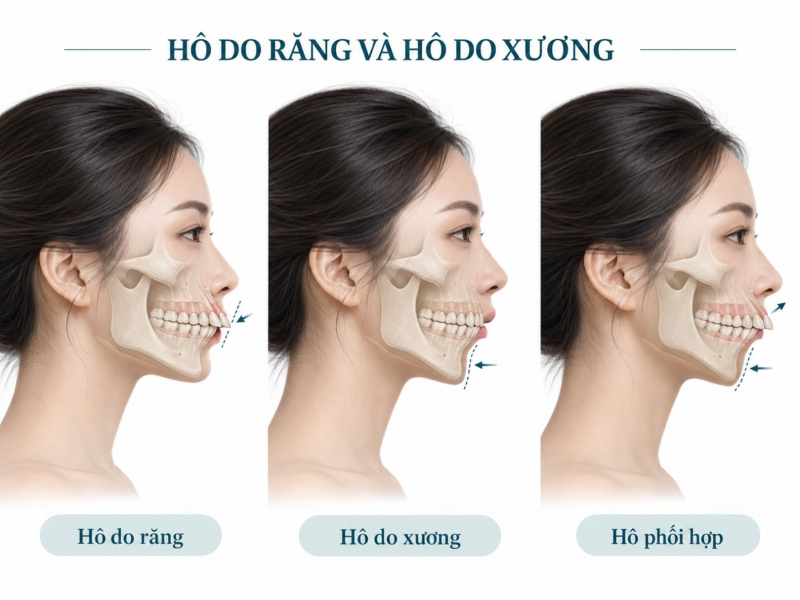 Minh họa phân biệt hô do răng, hô do xương và hô phối hợp dưới góc nhìn chỉnh nha