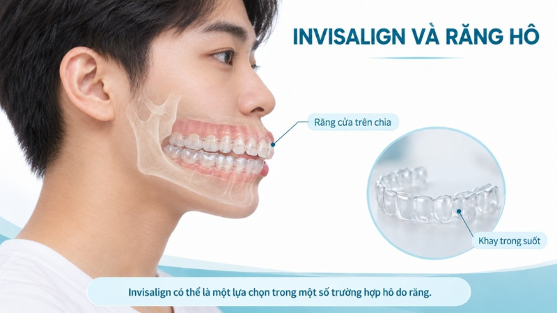 Minh họa Invisalign là một lựa chọn chỉnh nha trong một số trường hợp răng hô